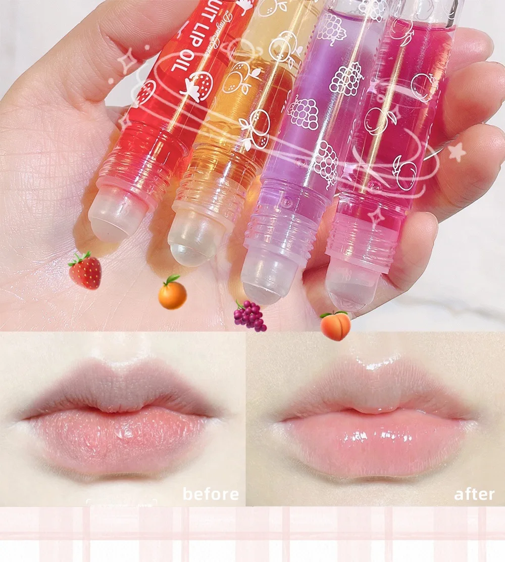 

Roll-on Fruit Oil Lip Balm Moisturizing Mirror Transparent Lip Oil Long Lasting Hydrating Lip Gloss Lip Makeup Plumper Cosmetics