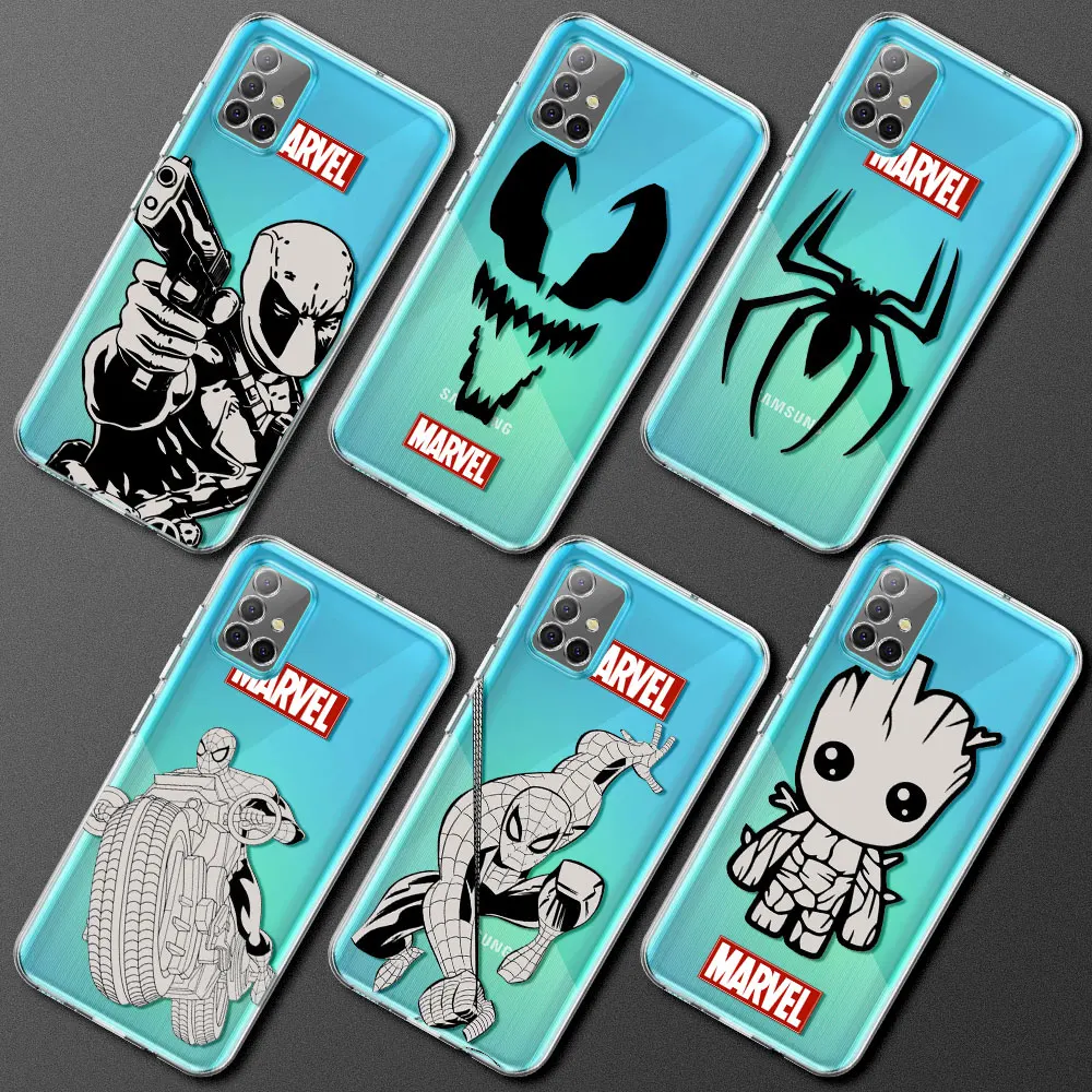 

Phone Soft Case for Samsung Galaxy A52 A12 A51 A71 A53 A32 Clear ShockProof Funda A73 A21s A50 A72 Cover Venom Spiderman Marvel