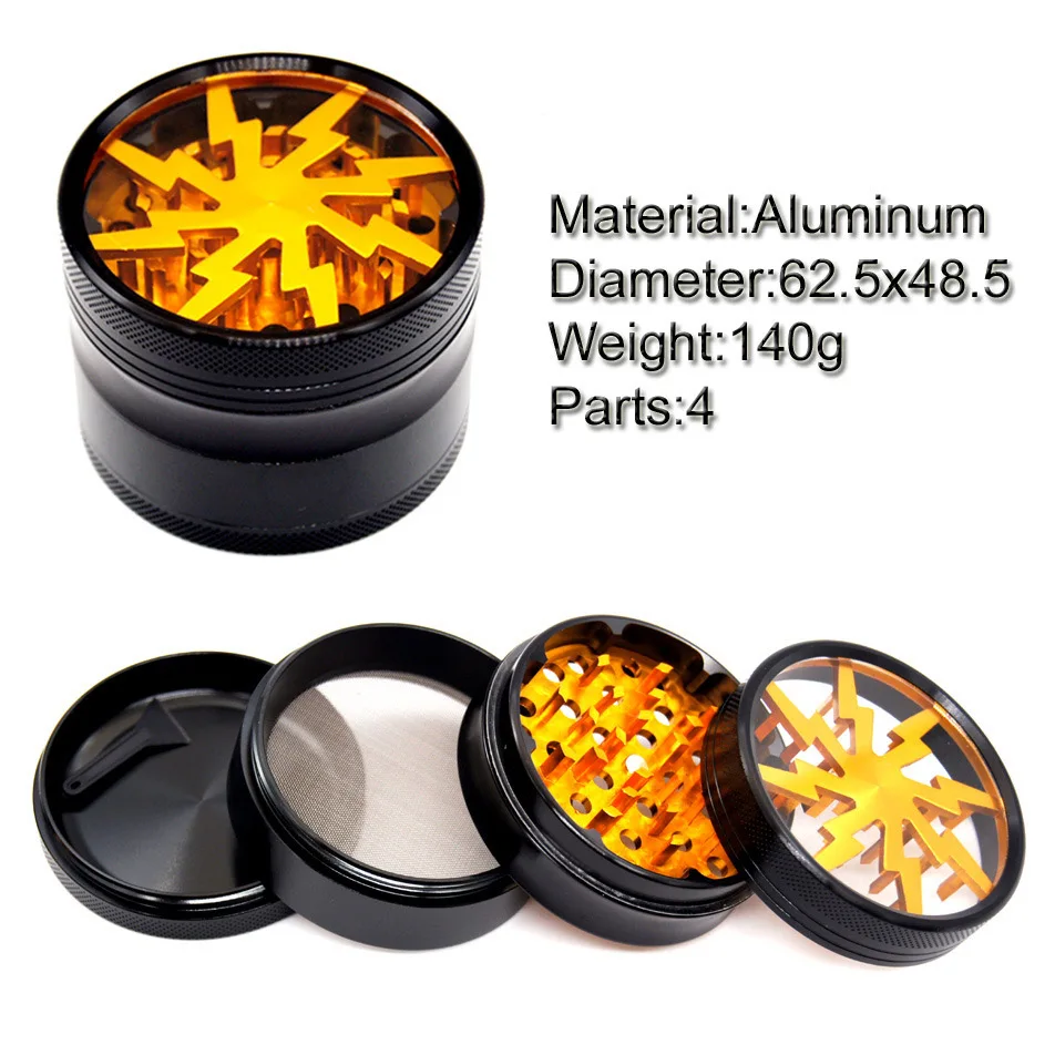 

Herb Grinder Tobacco Crusher with Pollen Scraper Premium Zinc alloy Hollow 63mm Diameter Cocina Gadget