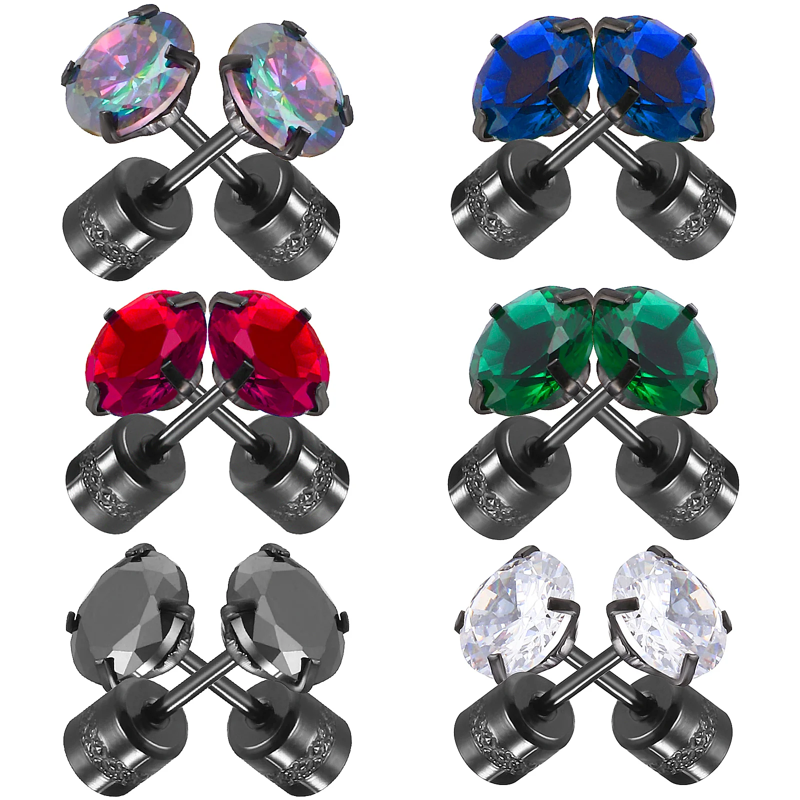 

Diamond Zircon Stud Earrings Screw Back Titanium Cubic Zirconia Studs Women Stainless Steel