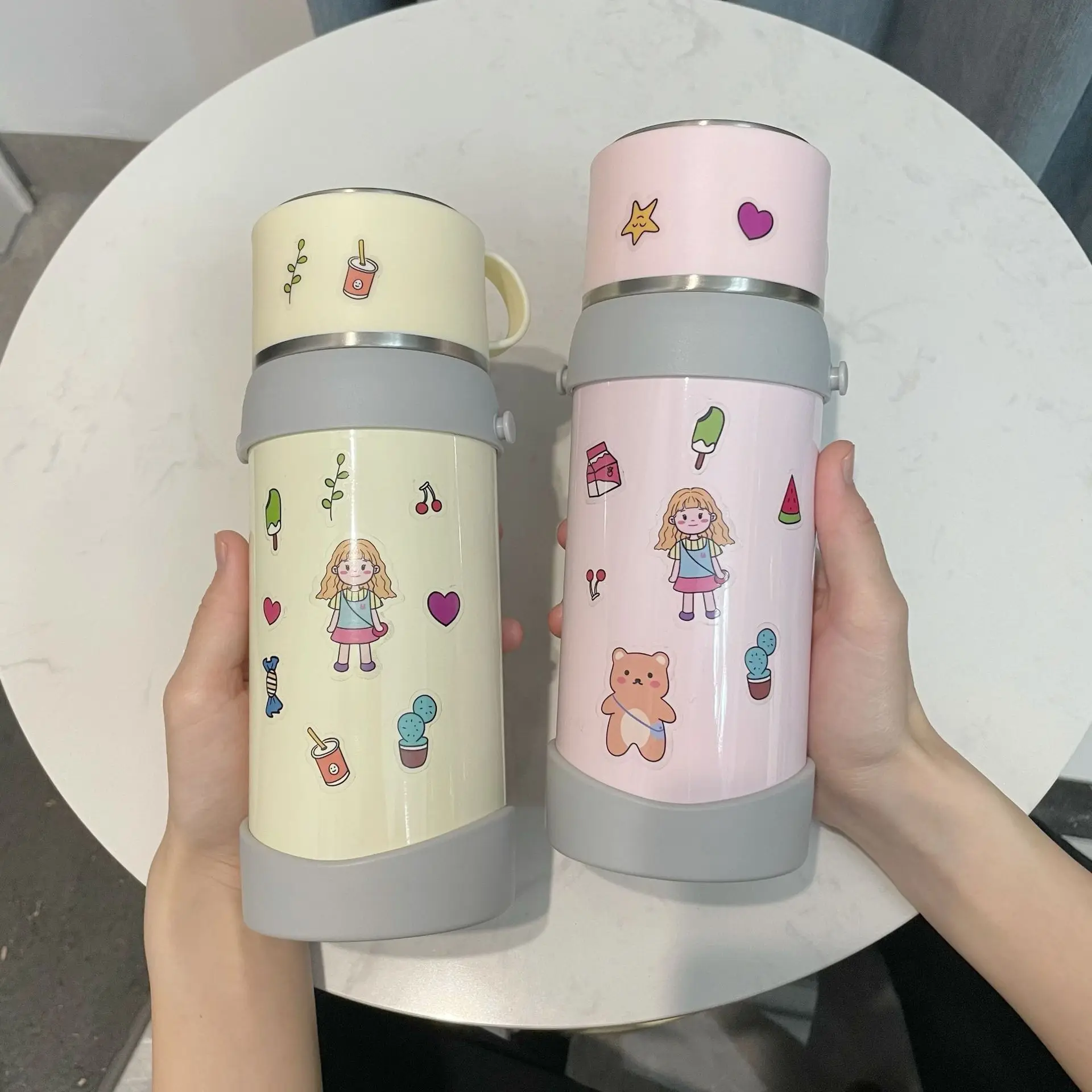 Mug Stainless Steel High-capacity Dobble Vacuum Flasks Children Cute Thermal Water Bottle With Lifting Rope Tumbler