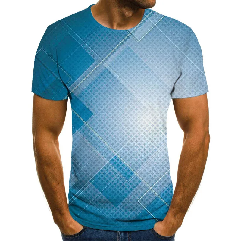 

2022New Plaid Men's T-Shirts Summer Casual Short-Sleeved Fashion 3D Round Neck Tops Simple Streetwear