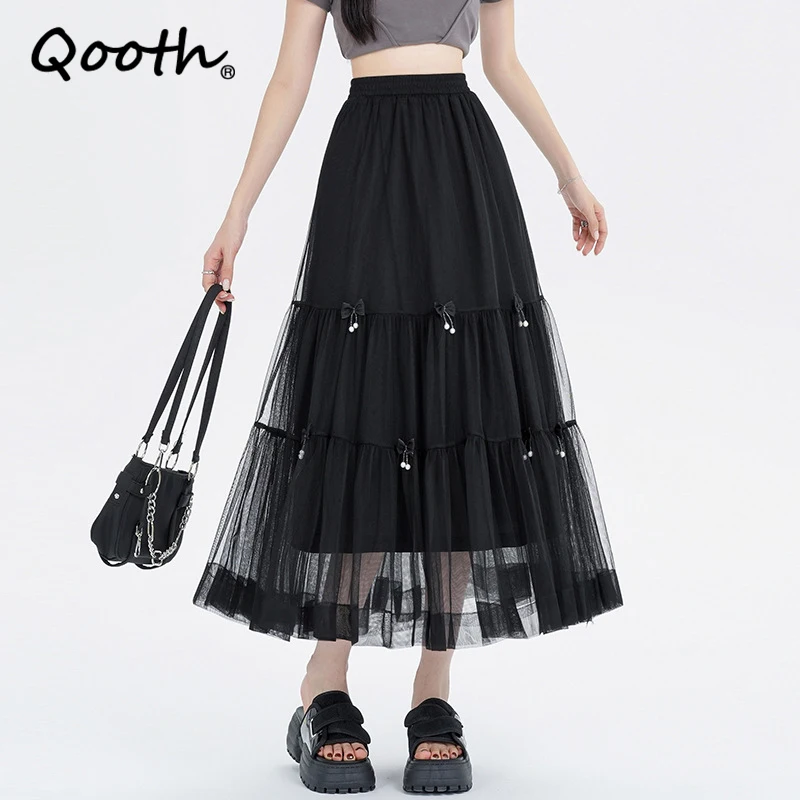 Повседневная однотонная тюлевая сетчатая юбка с бантом модная милая юбка-пачка