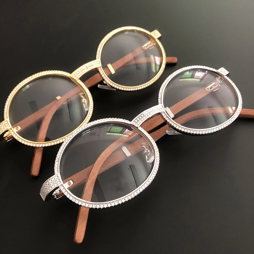 New Moissanite Glasses S925 Silver Wood Body Real Diamond Glasses For Women Men Luxurious Jewelry Pass Tester With GRA Free Ship