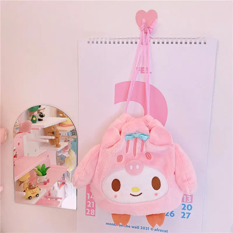 cute backpack tiny backpack Girly Heart Big Ear Dog Melody Drawstring Bag Large Capacity Drawstring Clow M Plush Buggy Bag