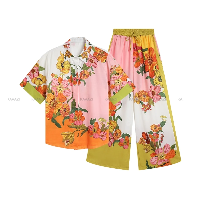 Повседневные женские модные брюки с цветочным принтом комплекты из 2 предметов