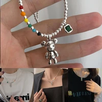 y2k jewelry active violent bear pendant necklaces stainless steel necklace for women and men punk accessories sweater chain