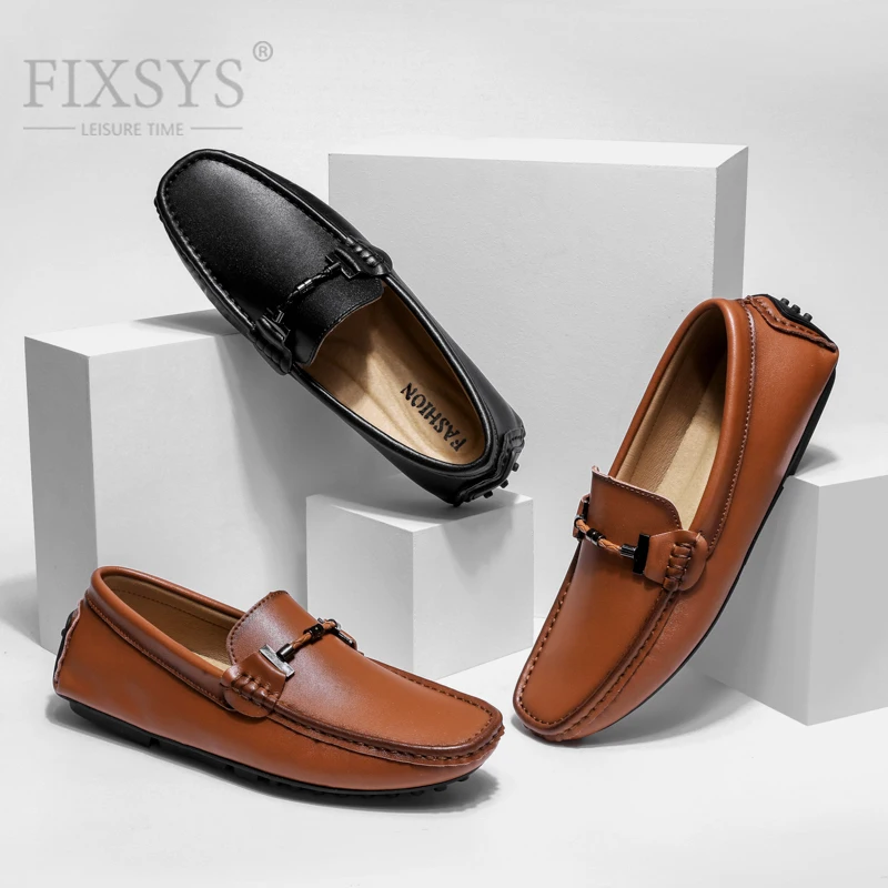 Мужские кожаные лоферы FIXSYS Повседневная летняя модная обувь плоская подошва