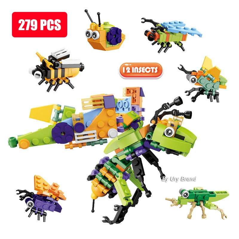 

12 в 1 279 шт. DIY MOC насекомые фигурки животных Mech Трансформеры классический набор строительные элементы для детских подарков