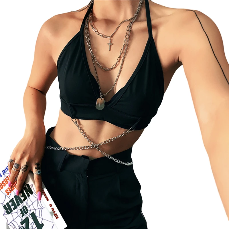 

Женские укороченные топы, майки, Клубная одежда, женские черные укороченные топы, пикантная майка без рукавов с V-образным вырезом и открыто...