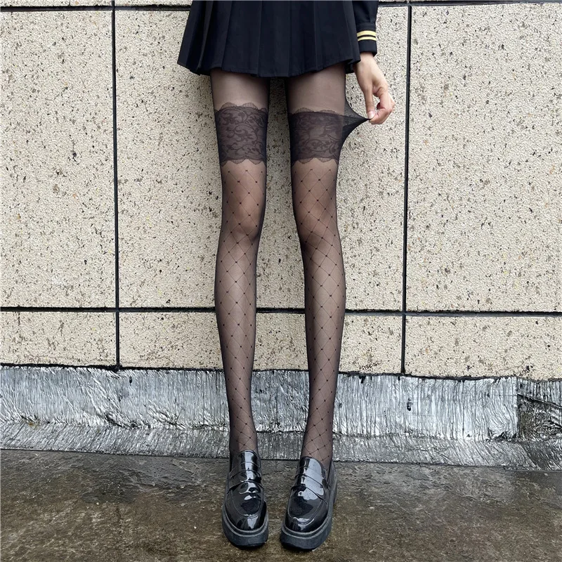 

Patterned Tights Seamless Sexy Lace Mesh Fishnet Pantyhose Women Summer Nylon Print Mallas Stocking See Through Female Hosiery