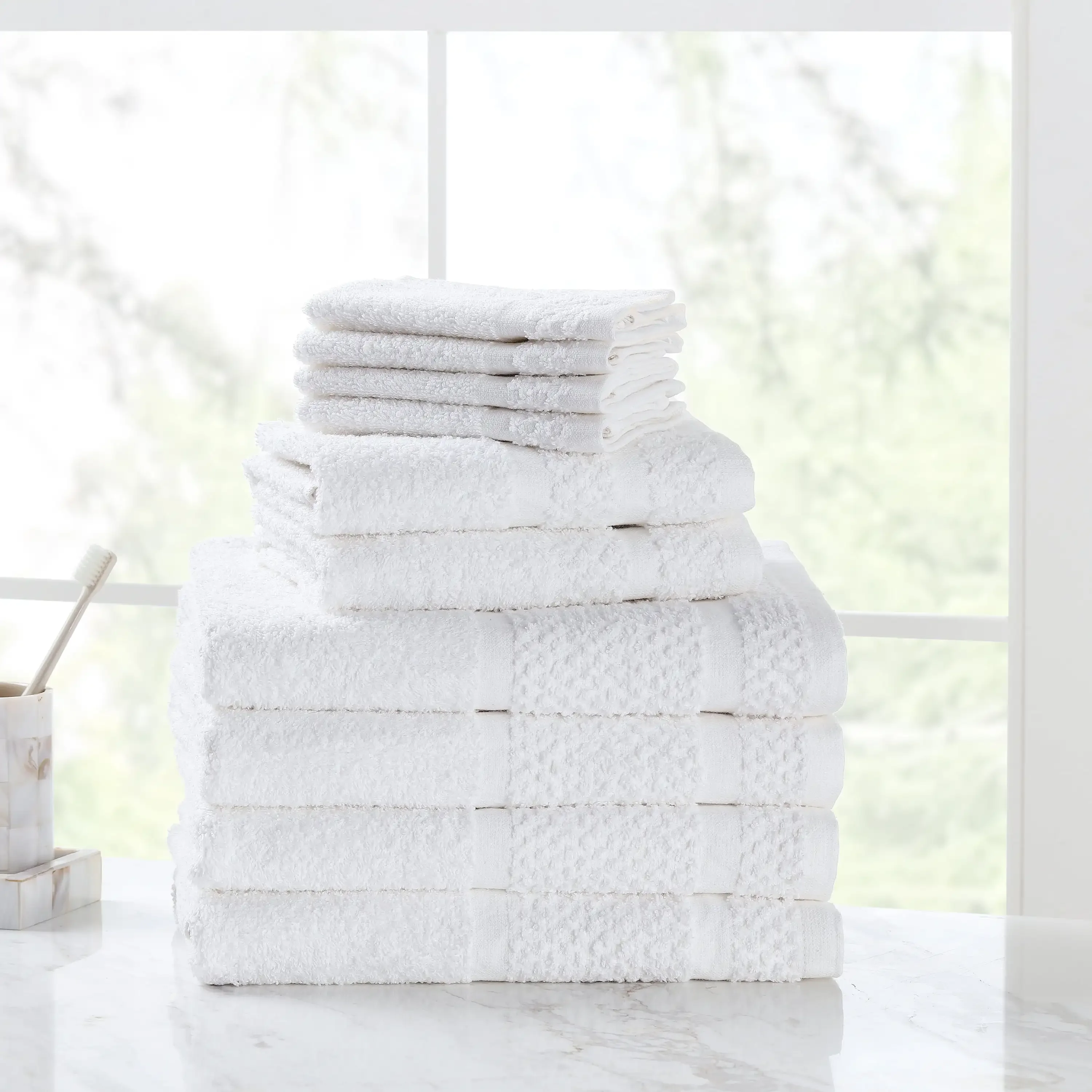 

10 Piece Bath Towel Set with Upgraded Softness & Durability, White Rapid Transit Bath Towels for Adults Towels Bathroom