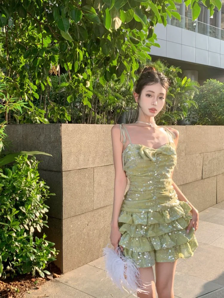 

Hikigawa однотонное повседневное женское платье, подходящее ко всему, с открытыми плечами и бантом, лоскутный Топ, платья, сексуальный шикарный модный Y2k Vestido De Mujer