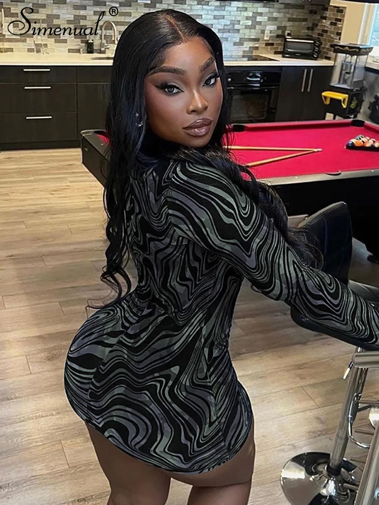 Simenual великолепное сексуальное открытое Платье с принтом для женщин черное