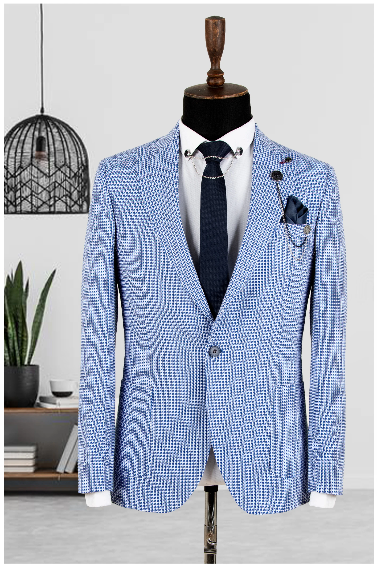 

Мужской приталенный Блейзер DeepSEA в горошек с квадратным узором, куртка 2002211