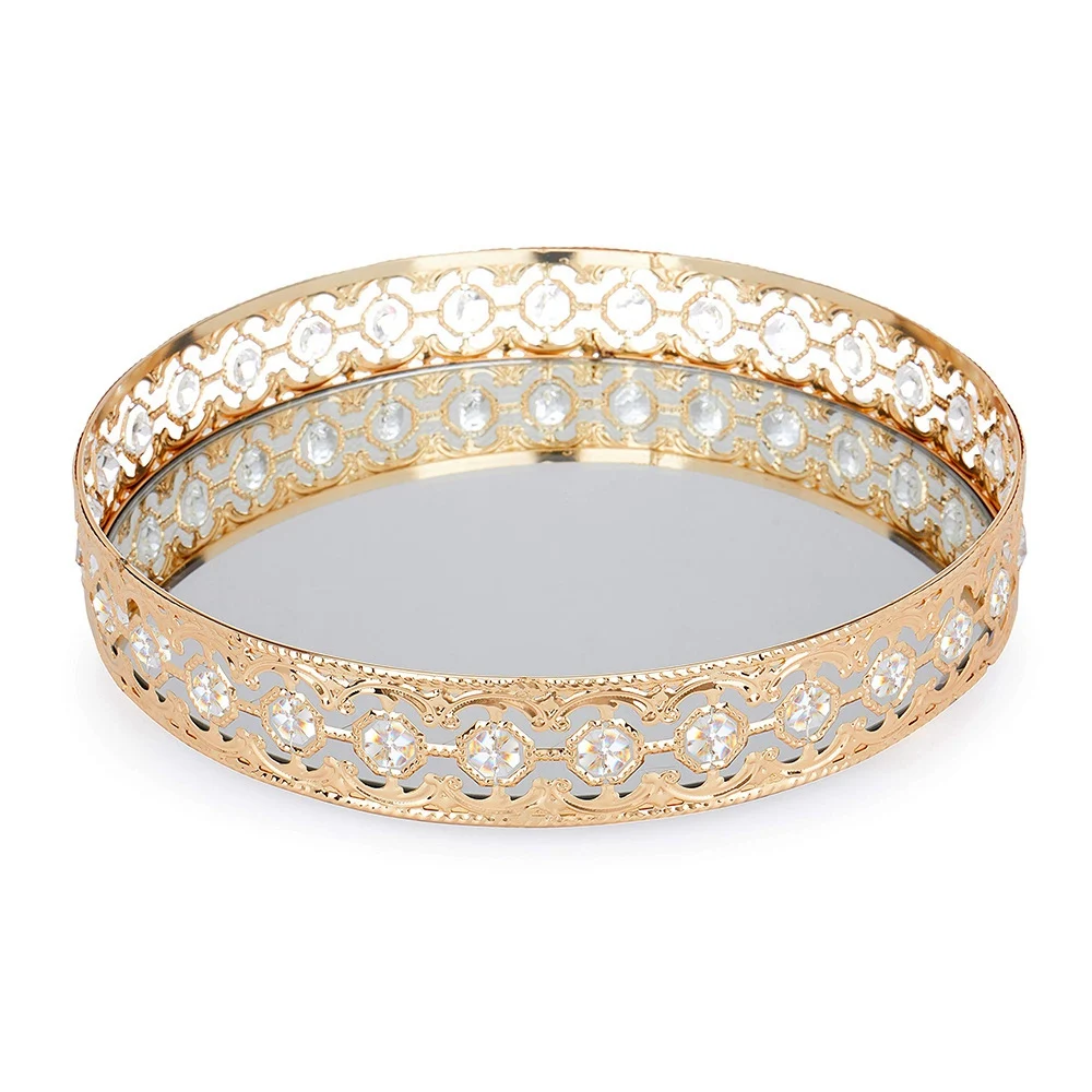 Нордический винтажный стеклянный зеркальный поднос с отверстиями для