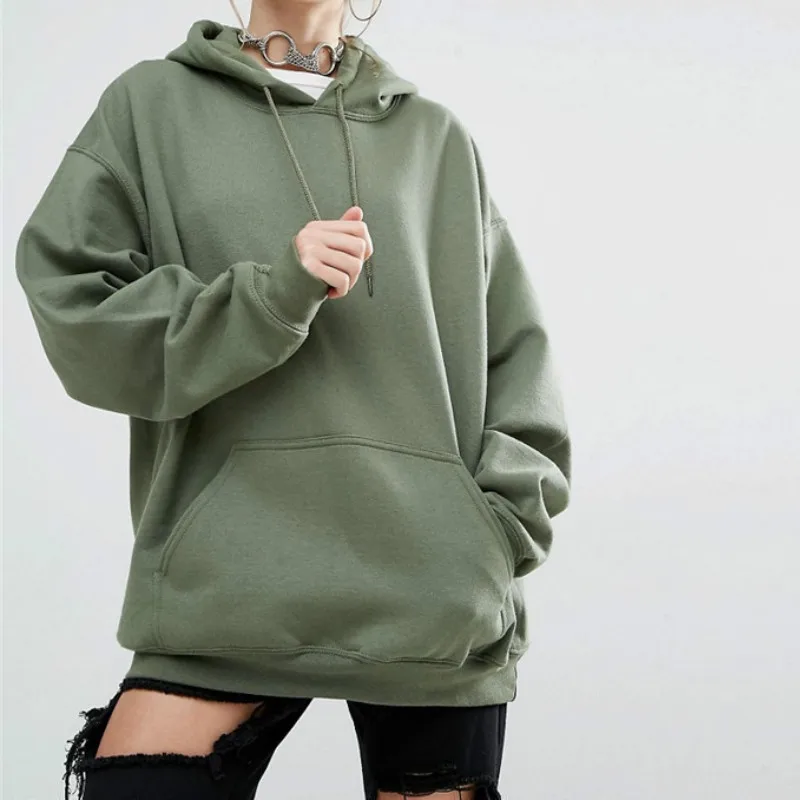 

Fashion New Loose Solid Color Hoodie Sports Bat Long-sleeved Sweater Sweater Women Oversized Sweatshirt Autumn and Winter Hooden