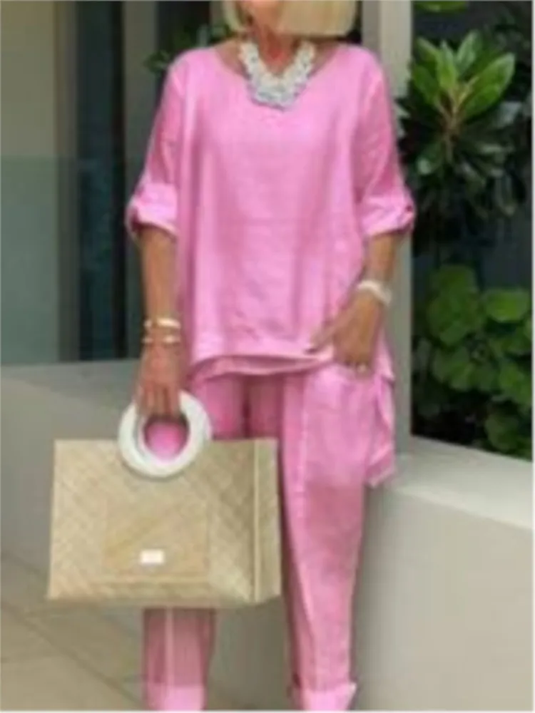 Женский однотонный комплект из брюк и рубашки с длинным рукавом S-3XL цвет в