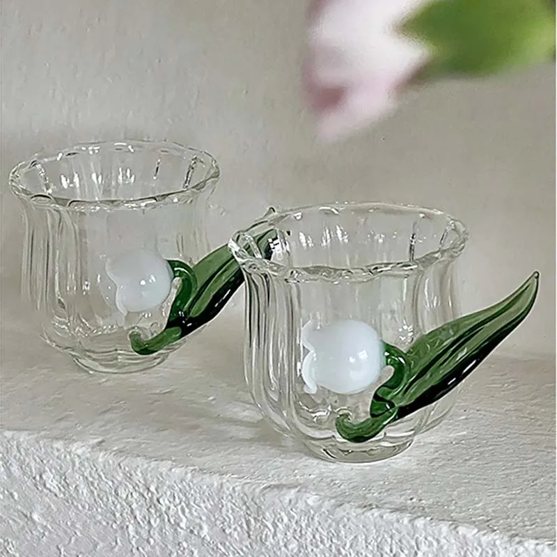 

Creative Lily Of The Valley Flower Handmade 3D Color Lovely Cup Home Office Glass Milk Coffee Cup Tea Cup Bell Orchid