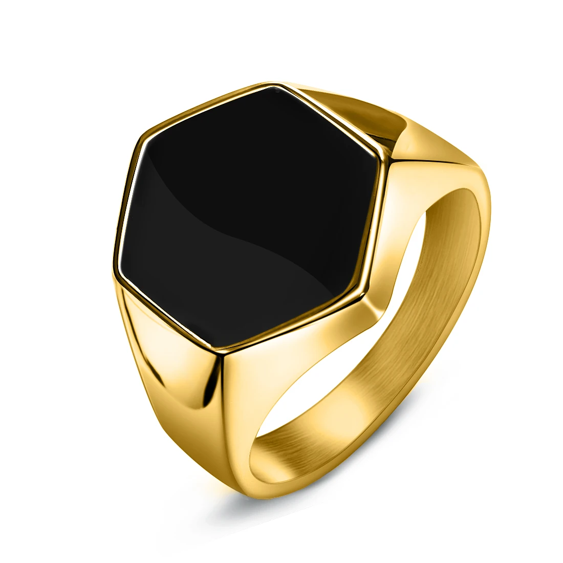 

2023 Fashion Hexagon Ring For Men Charming Stainless Steel Black Gum Ring Punk Hip Hop Bright Surface Rings Jewelry Party Gift