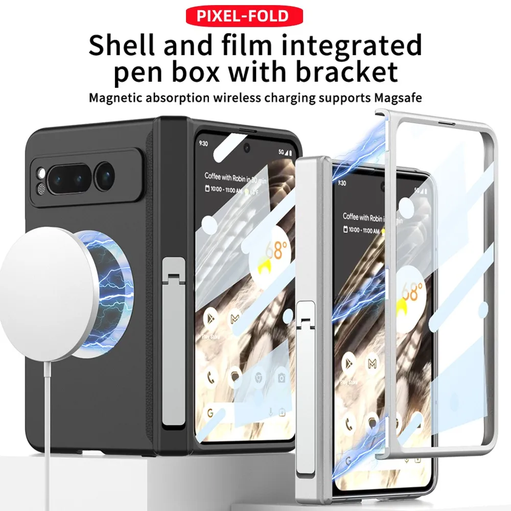 

Magsafe Wireless Charging Case For Google Pixel Fold 5G Magnetic Hinge Hard PC Cover With Kickstand And Screen Protector Funda