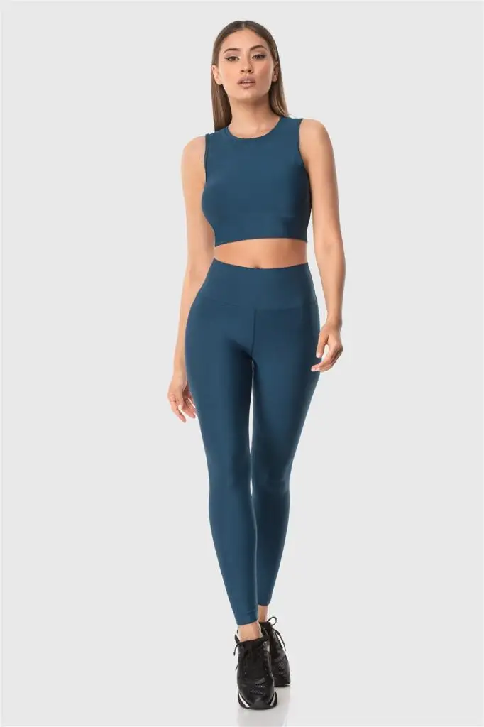 Superstacy High Bel Oil Blue Sports Leggings