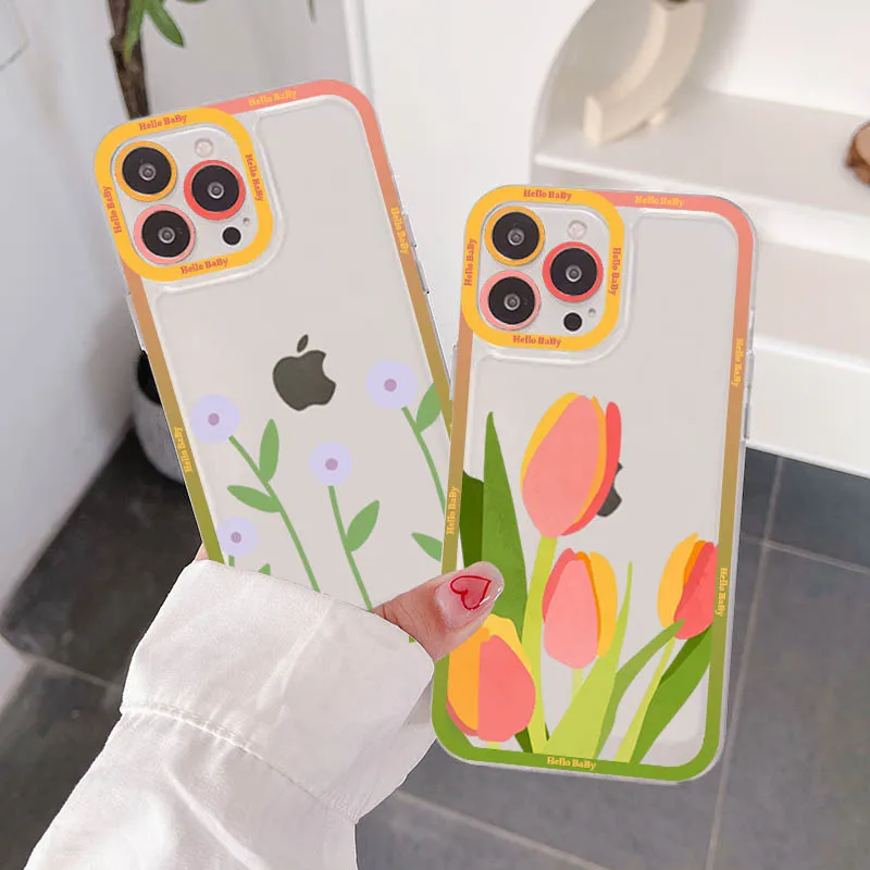 

Flowers Phone Case For IPhone 11 12 13 14 Mini Pro Max XR X XS TPU Clear Case For 8 7 6 Plus SE 2020