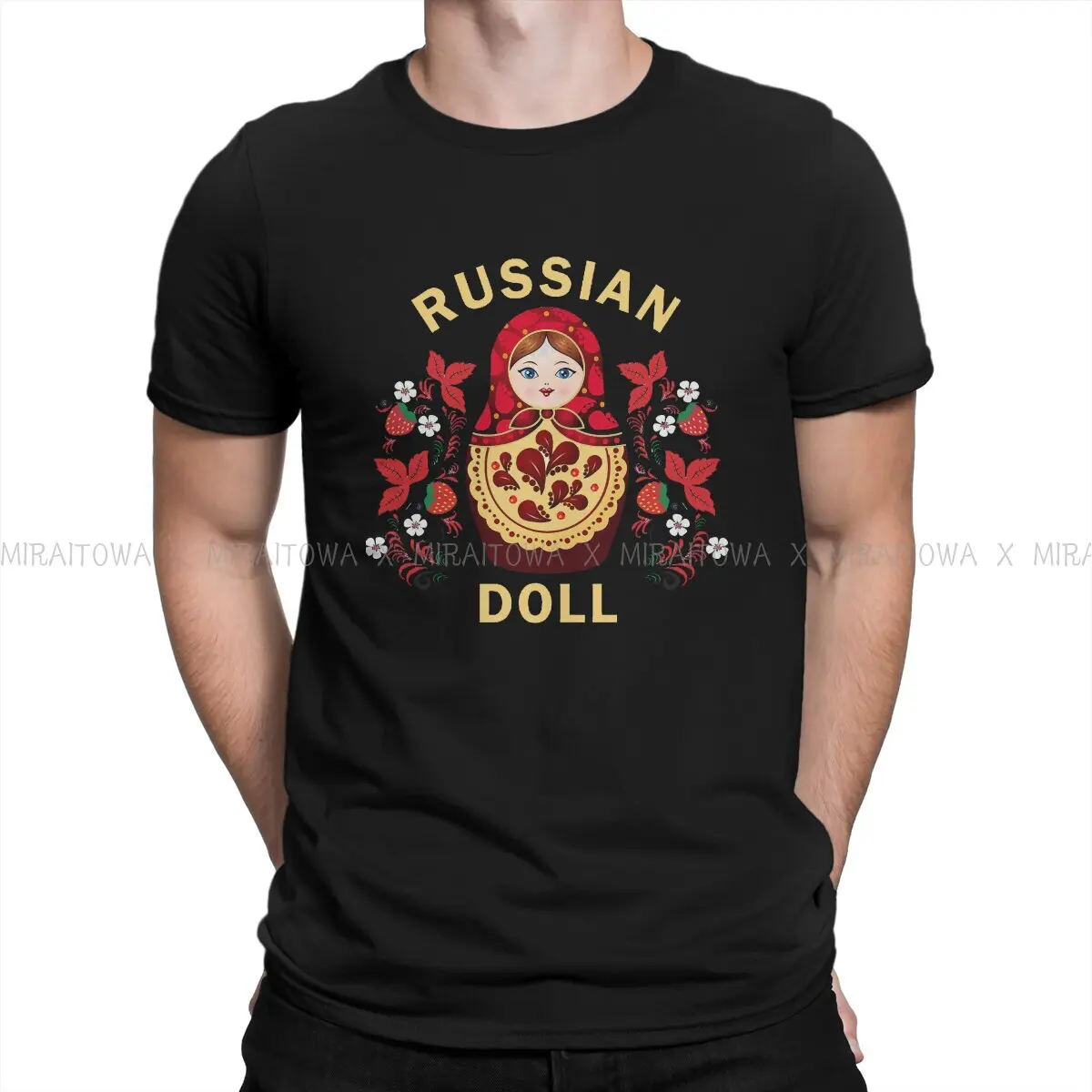 

Matryoshka Khokhloma Round Collar TShirt Russian Doll Russia Pure Cotton Classic T Shirt Man's Clothes New Design Big Sale