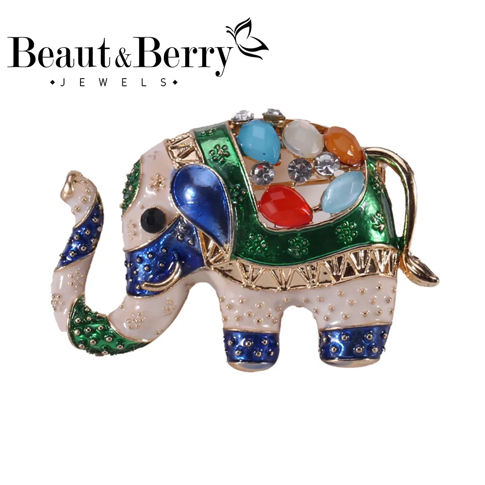 

Beaut&Berry Luxury Enamel Elephant Brooches Vintage Rhinestone Animal Brooch Pins Metal Clothes Jewelry Broche Accessories