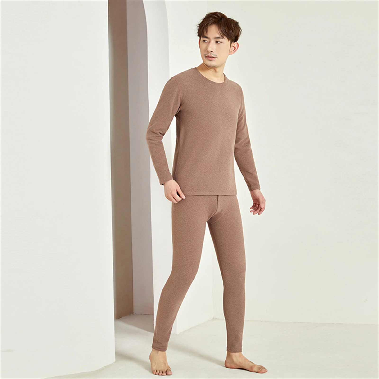 

Мужское и женское однотонное термобелье с бархатными кальсонами, комплект из топа и брюк на осень и зиму