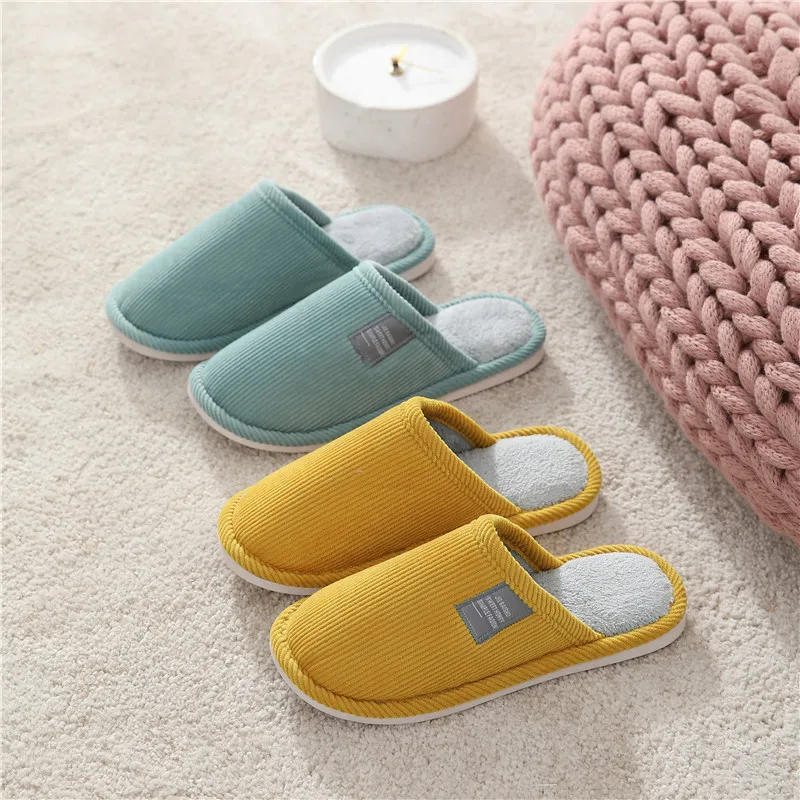 

Non Slip Comfortable Fall Winter Warm Cotton Shoes Couples Home New 2022 Solid Color Soft Flat Heel Indoor Slippers Women