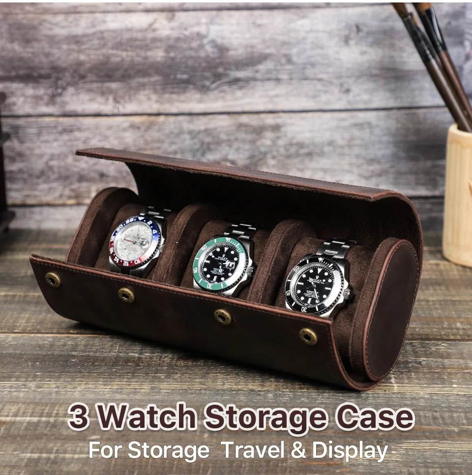 

Retro Crazy Horse Leather Watch Box Organizer for Men Travel Storage Bag Luxury Watches Package Case for Watch Portable Display