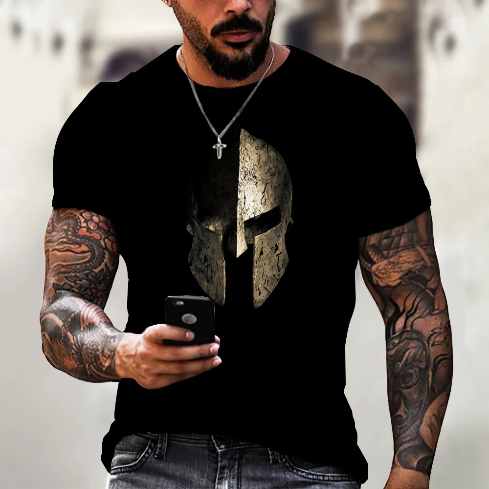 

Men's T-Shirt Spartan Pattern 3D Print Short Sleeve Summer T Shirts For Men Casual Tee Street Top Oversized Male Clothed Fashion