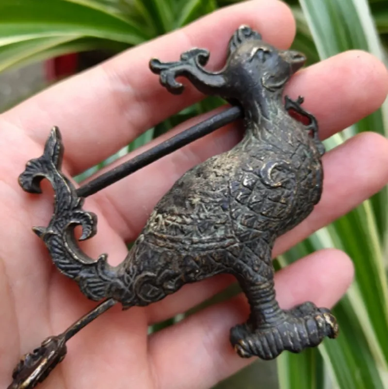 

Antique brass bronze Tibet bird birds status Old lock Folk decoration Chinese Tibetan Pattern code lock Vintage Retro furniture