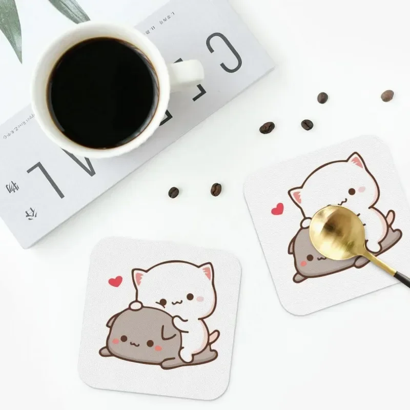 

Peach Sitting On Goma Coasters PVC Leather Placemats Non-slip Insulation Coffee Mats for Decor Home Kitchen Dining Pads 4 Shapes