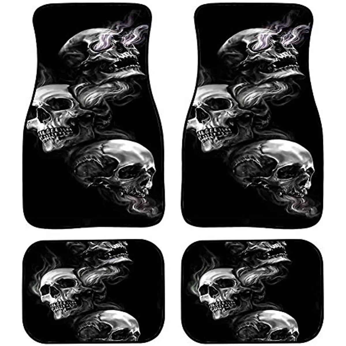 

Buybai Car Floor Mats Skull Cool Design Fashion Black and White Classic Foot Carpet Universal for Car SUV Van