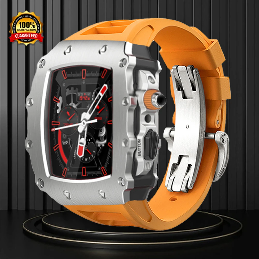 Чехол для Apple Watch Series 8 7 45 мм, с фторуглеродным ремешком, металлический, 44 мм, резиновый