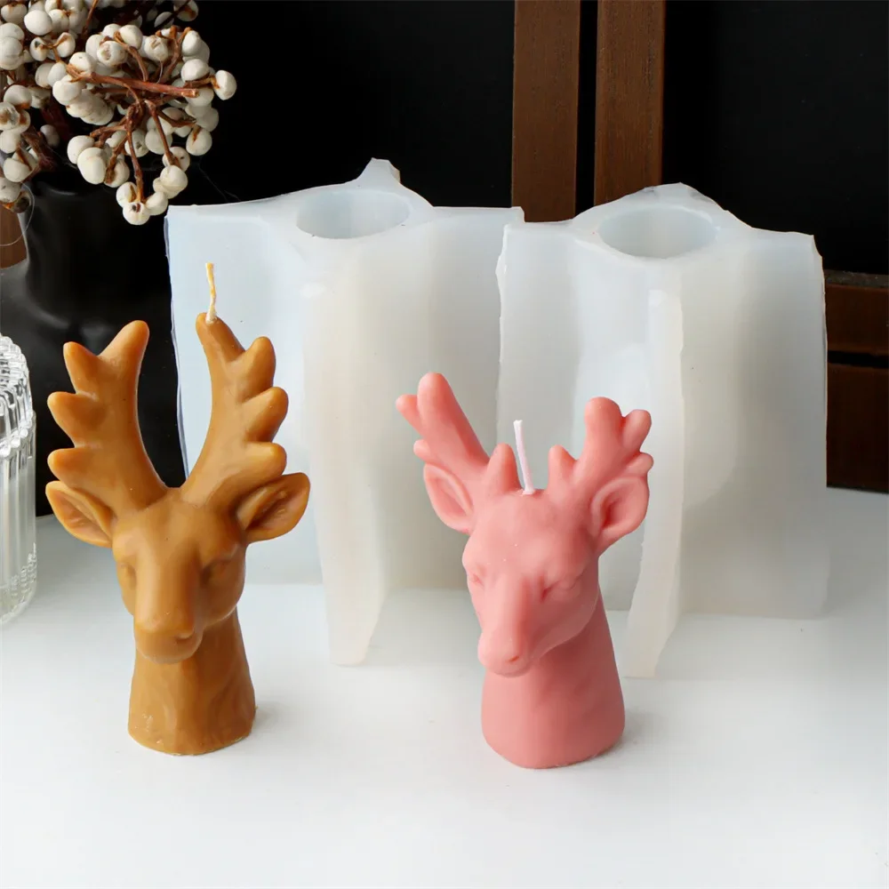 Силиконовая 3D форма в виде головы оленя свечи из смолы гипсовая силиконовые