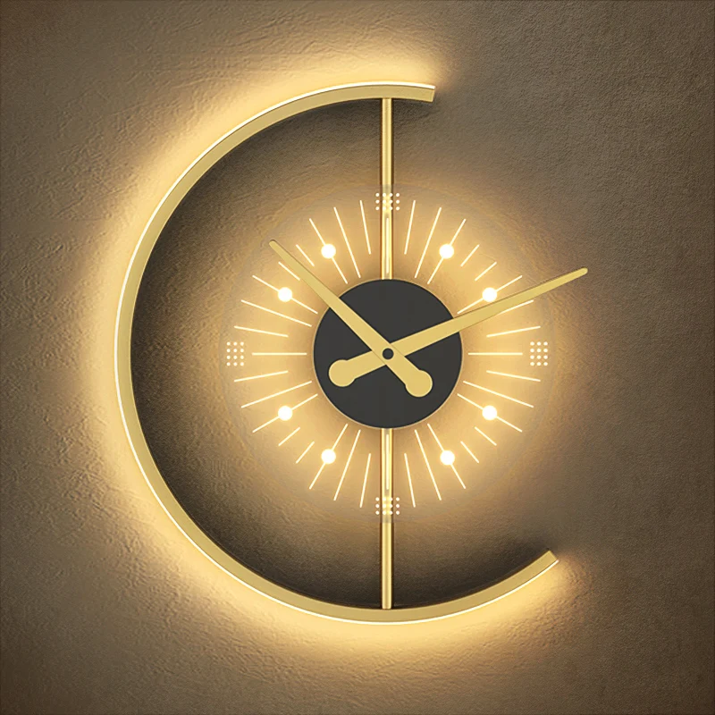 

Clock Wall Lamp Bedroom Bed Head Light Luxury Creative Living Room Wall Light Bulb Technology Sense Modeling Decoration