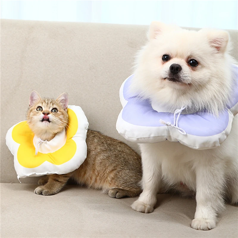 

Waterproof Headcover Cats Collar Adjustable Neck Collar Cotton Pet Cone E-Collar With Cute Flower Pattern For Cat
