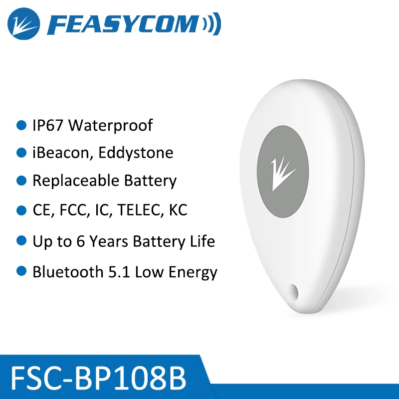 Фото FSC-BP108B IP67 Водонепроницаемая сменная батарея Feasycom BLE Beacon Eddystone с низким энергопотреблением, программируемая Bluetooth iBeacon №1
