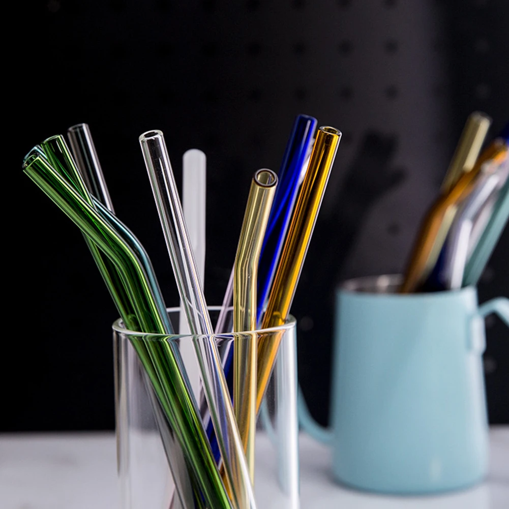 

2023 New Trendy Colorful Glass Straw Heat-resistant Cold Beverage Straight Bent Straw Reusable Straws 200mm*8mm Drinking Straw