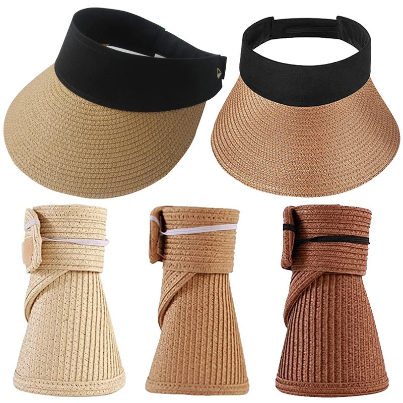

Summer Empty Top Suncap Portable Foldable Magic Roll-up Beach Hat Wide Brim Women Sun Hat Casual Straw Cap Visors