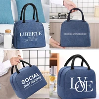lunch bag insulated thermal box cooler tote unisex organizer food picnic lunchbox storage bags zipper handbag text pattern