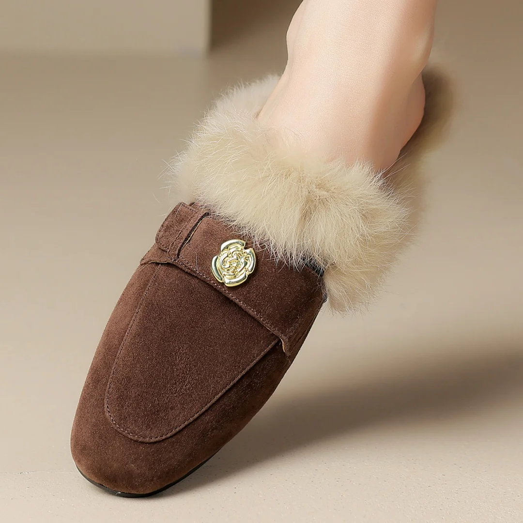 Женские зимние туфли без шнуровки из натуральной замши с квадратным носком и