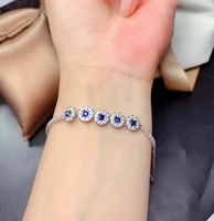 meibapj new item natural sapphire gemstone bracelet 925 sterling silver blue stone bangle for women fine wedding jewelry