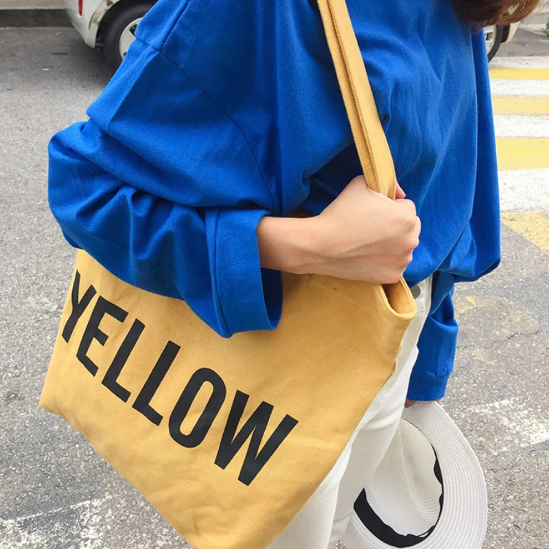 Large Capacity Shoulder Bags For Women Canvas Extra Thick Casual Tote Bag Color Letter Simple Design Shopping Handbags