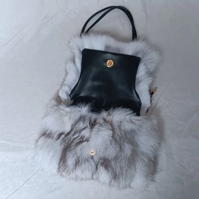 Женская зимняя сумка из натурального Лисьего меха модная теплая женская