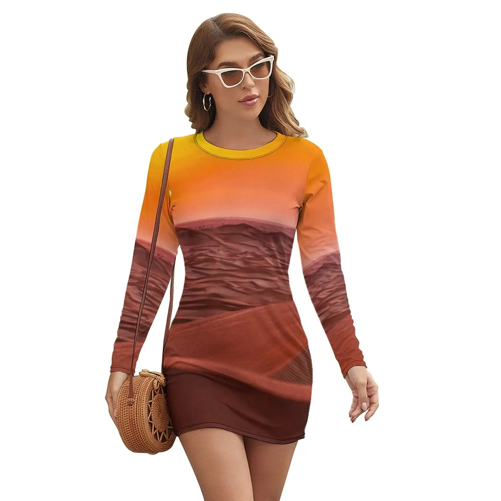 

Desert Landscape Dress Woman Sand Dune Street Style Bodycon Dress Spring Long Sleeve Kawaii Dresses Graphic Oversized Vestido