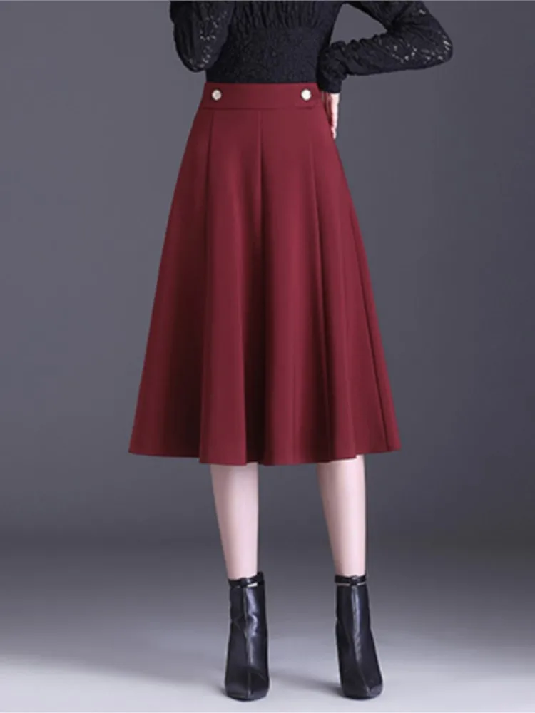 

Юбка-трапеция Женская средней длины, однотонная офисная юбка с завышенной талией, весна-осень